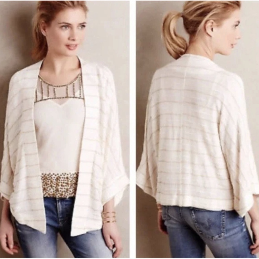 Anthropologie Dolan Ivory with Tan Stripes cardigan size M/L